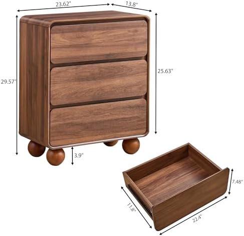 AVZEAR Modern 3 Drawer Dresser for Bedroom, Wooden Dresser Chest of Drawers, Handle Free & Curved Profile Design, Mid Century 3 Drawer Nightstand for Living Room, Walnut - Image 2