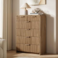 44" Tall 6 Drawers Fluted Dresser for Bedroom, Living Room, Light Walnut by HOTALLOY