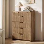 44" Tall 6 Drawers Fluted Dresser for Bedroom, Living Room, Light Walnut by HOTALLOY