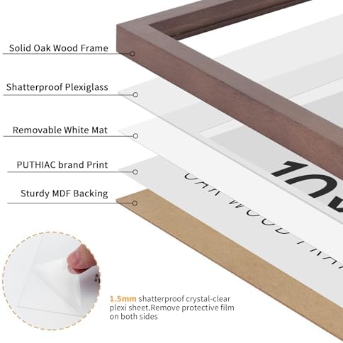 puthiac 10x10 Solid Oak Wood Picture Frame, Walnut, 1 Pack - Image 2
