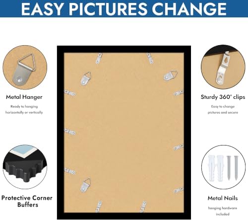 Hongkee 12x16 Picture Frame Set of 4, 12 x 16 Black Wood Style(Mat 11x14) - Image 5
