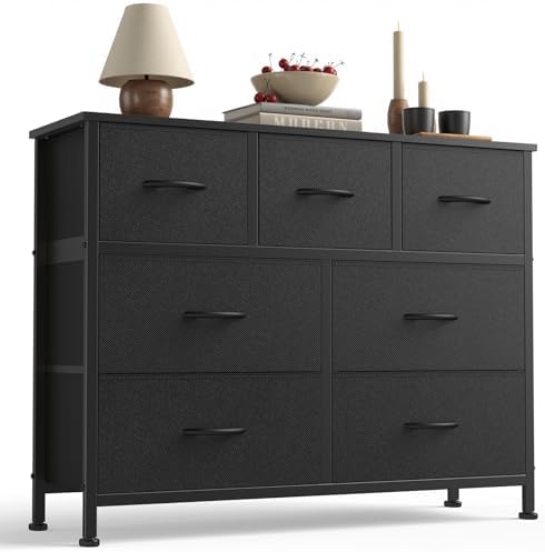 Sweetcrispy 7 Drawer Fabric Dresser for Bedroom Storage with Bins, Black by Sweetcrispy
