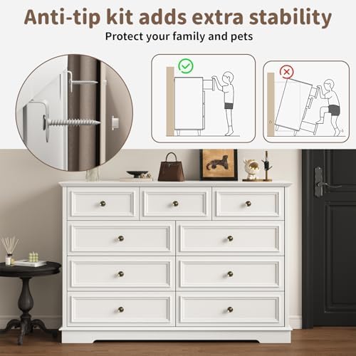 51" Wide Farmhouse 9 Drawer Dresser for Bedroom, White - Image 5