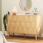 Fluted 6 Drawers Dresser for Bedroom, Wooden Wide Chest of Drawers with Metal Handle, Dresser TV Stand, Closet Storage Organizer for Entryway, Living Room, Hallway (Natural) by Unknown