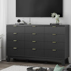 Xixini Fluted Dresser for Bedroom with 12 Drawers, 57" Wide Modern Chest of Drawers with Metal Handle, Wooden Dresser TV Stand, Wood Closet Clothes Storage Organizer for Living Room, Hallway, Black - Image 7