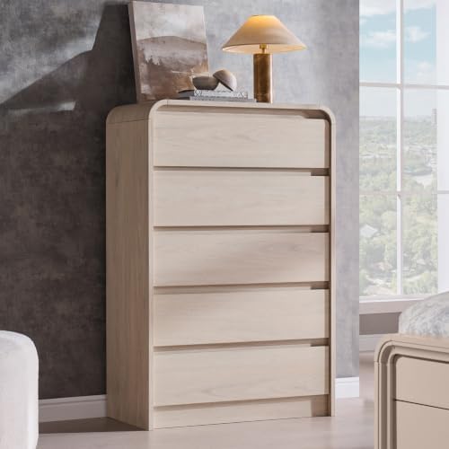Aitjunz Modern 5 Drawers Dresser for Bedroom, 45" Tall Curved Dresser,Cream - Image 3