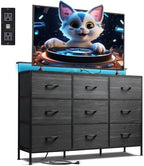 WLIVE Bedroom Dresser TV Stand 9 Drawers, Fabric Chest LED Lights, Charcoal by WLIVE