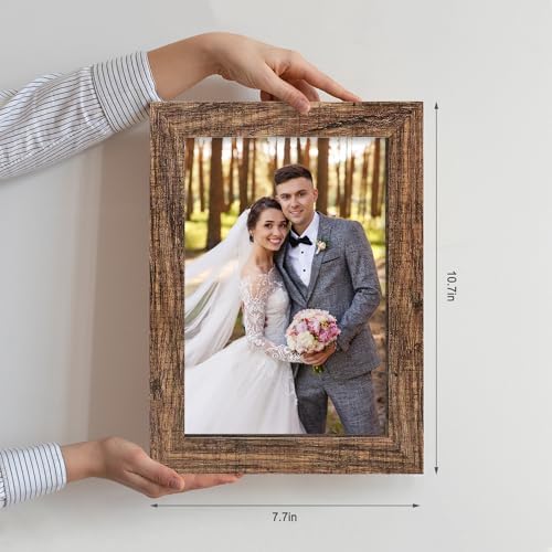 Hongkee 6x9 Picture Frame Set of 4, Made of Real Glass and Rustic Brown Wooden Frame - 6 by 9 Photo for Wall or Tabletop Display - Image 2