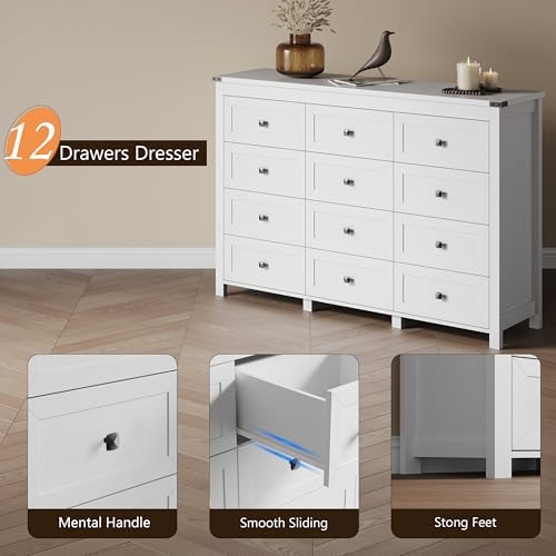 Xixini 59.1" Wide 12-Drawer Farmhouse Dresser for Bedroom, White - Image 5