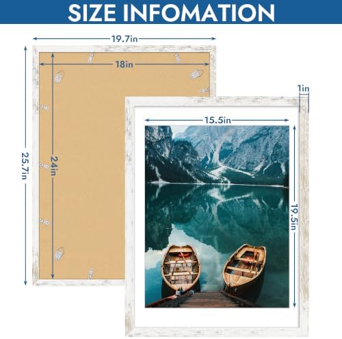 Hongkee 18x24 Frame Set of 4, 18 x 24 Distressed White Wood(Mat 16x20) - Image 3