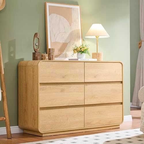 Standifurno 47’’ Wide Dresser for Bedroom, Double Dresser with 6 Drawers, Storage Drawer of handleless, Chest of Drawers for Closet & Living Room (Natural) by StandifurnoFurniture