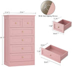 wanan Tall 6 Drawer Dresser for Bedroom, Pink Modern 43.3'' Tall Wood Chest of Drawers, Storage Organizer with Smooth Metal Rails & Anti-Tip Kit for Closet, Hallway, Living Room - Image 2