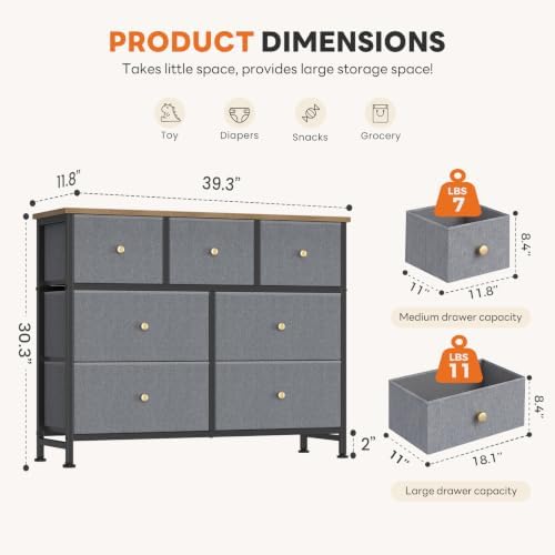 Sweetcrispy 7 Drawer Dresser for Bedroom Storage with Fabric Bins, Blue - Image 3