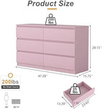 VERYKE Pink 6 Drawer Dresser for Bedroom,Chest of Drawers with No-Handle Design for Closet,Modern Wood Dresser Bedroom Storage Furniture - Image 3