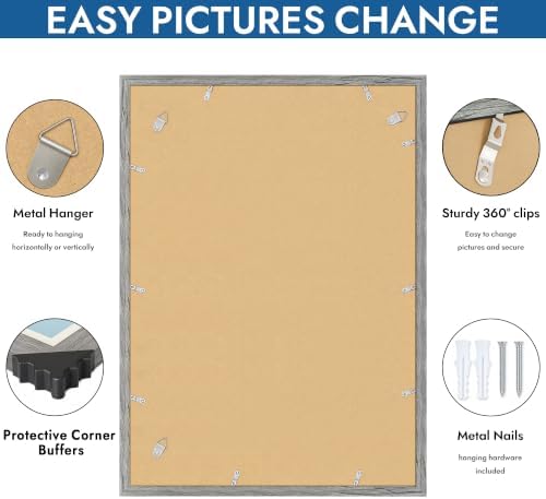 Hongkee 20x28 Picture Frame Set of 4, 20 x 28 Grey Wood Style(Mat 16x24) - Image 5