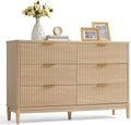 LINSY Fluted Dresser for Bedroom with 6 Drawers, Mid Century Modern Chest of Drawers with Gold Metal Handles, Wide Boho Wood Dressers, Large Farmhouse Storage Cabinet for Bedroom, Living Room, Oak by Linsy