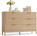 LINSY Fluted Dresser for Bedroom with 6 Drawers, Mid Century Modern Chest of Drawers with Gold Metal Handles, Wide Boho Wood Dressers, Large Farmhouse Storage Cabinet for Bedroom, Living Room, Oak by Linsy