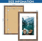 Hongkee 11x17 Picture Frame Set of 4, 11 x 17 Rustic Brown Wood(Mat 8x12) - Image 3