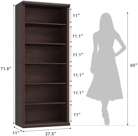 Rresyet Bookcase and Bookshelves, 28" W Tall Bookshelf, Dark Cherry - Image 2