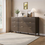 LINSY HOME Fluted Dresser for Bedroom with 9 Drawers, 58" Wide Mid Century Modern Dresser, Tall Boho Chest of Drawers, Large Wood Accent Storage Cabinet for Living Room, Curved Profile Design, Walnut by LINSYHOME