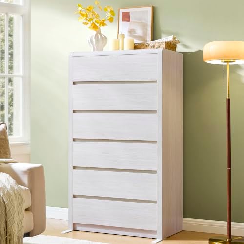 White Dresser for Bedroom, 55.6” Tall Dresser for Closet, Modern Dresser with 6 Drawers, Chest of Drawers Bedroom Furniture, Front Curved & Handleless Design, Wooden Dresser Living Room - Image 7