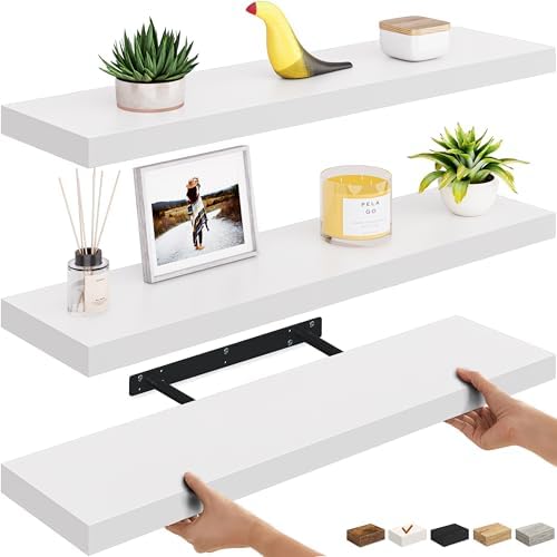 Ballucci Floating Shelves, 36" Long Wall Shelf, Set of 3, Wood Floating Shelves for Wall, Decorative Wall Shelves for Home Office, Living Room, Room Décor, 8" Deep, Set of 3, White by Ballucci