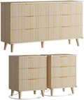 Modern Dresser and Nightstand Sets 3-Piece, 2 Nightstands 6-Drawer Dresser by Lulive