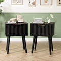 VINGLI Night Stand Set 2, Fluted Nightstands with Drawer, Mid Century Modern Nightstands Set of 2, Bedside Table, End Table, Wood Nightstand for Bedroom, Black, 15.75" W*11.81" D*21.85" H by VINGLI