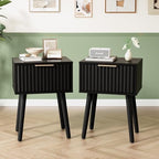 VINGLI Night Stand Set 2, Fluted Nightstands with Drawer, Mid Century Modern Nightstands Set of 2, Bedside Table, End Table, Wood Nightstand for Bedroom, Black, 15.75" W*11.81" D*21.85" H by VINGLI