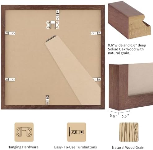 puthiac 8x8 Solid Oak Wood Picture Frame, Walnut, 1 Pack - Image 3