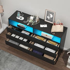 Gyfimoie Black 6-Drawer Dresser for Bedroom w/Power Outlet and LED Light - Image 5