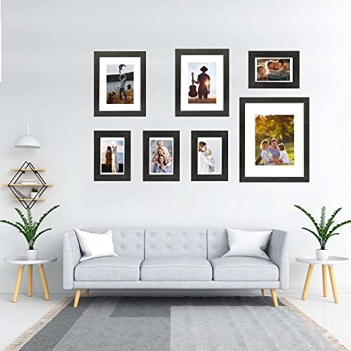 Hongkee 5x7 Picture Frame Set of 4, Made of Real Glass and Rustic Black Wooden Frame, 5 by 7 Photo for Wall or Tabletop - Display Picture 4x6 with Mat or 5x7 Without Mat - Image 4