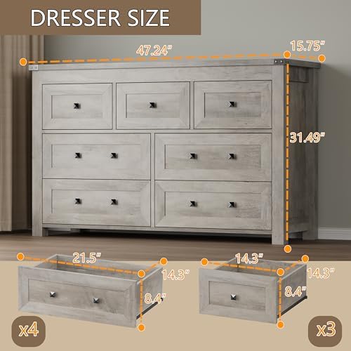 BORNOON 7-Drawer Dresser, Modern Wooden Storage Chest of Drawers, Dresser TV Stand, Wood Drawer Organizer with Metal Handles for Bedroom, Living Room, Hallway - Image 2