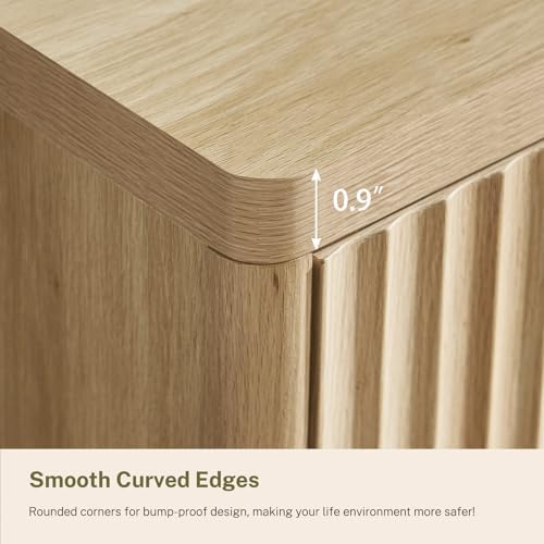 TEENFON 56.3'' Dresser for Bedroom with 6 Drawers, Dressers & Chest of Drawers with Curved Profile Design, 6 Drawer Dresser, Fluted Dressers, Wood Dressers for Bedroom, Living Room, Natural - Image 7
