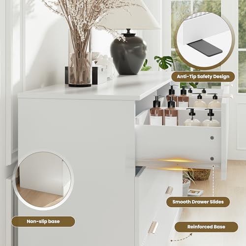 MALOL Fluted 9 Drawer Dresser for Bedroom, 59" Wide Wood Chest of Drawers with Metal Handle, Long Dresser Storage Organizer TV Stand for Closet, Living Room, Hallway, White - Image 5