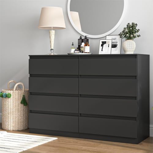 Black 8 Drawer Dresser for Bedroom,Modern Large Dresser with Deep Drawer,Wide Storage Chest of Drawer, Bedroom Storage Furniture Drawers for Bedroom - Image 2