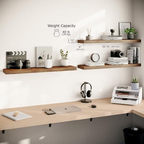 Ballucci Floating Shelves, 36" Long Wall Shelf, Set of 3, Wood Floating Shelves for Wall, Decorative Wall Shelves for Home Office, Living Room, Room Décor, 8" Deep, Set of 3, Rustic Brown - Image 2