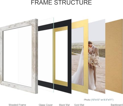 Hongkee 10x13 Picture Frame Set of 4, Made of Real Glass and Multicolour Frame, 10 by 13 Photo for Wall or Tabletop - Display Picture 8.5x11 with Mat or 10x13 Without Mat - Image 3