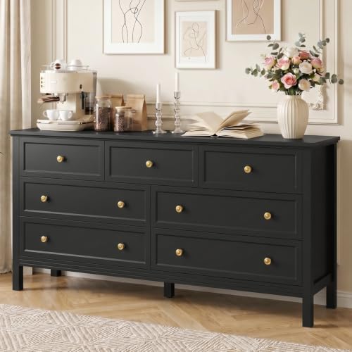 CARPETNAL 55" Black Dresser for Bedroom with 7 Drawers & Modern Gold Handle - Image 2
