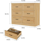 Fameill Dresser for Bedroom, 6 Drawer Wide Dresser Organizer with Charging Station for Hallway with Metal Handles, Oak - Image 2