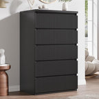 Jocoevol 5 Drawer Dresser, 43" Tall Dresser Chest of Drawers Fluted Design, Wood Mid Century Vertical Dresser Natural Texture for Bedroom, Black Dresser - Image 3