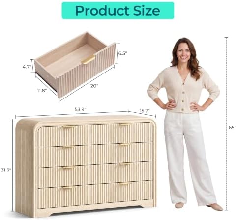 LINSY HOME 8-Drawer Fluted Dresser for Bedroom, Light Oak, Mid Century - Image 2