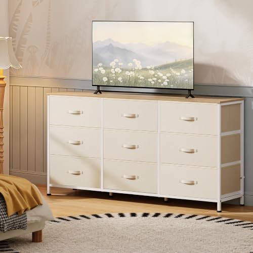 WLIVE Dresser TV Stand for 55 Inch TV, 9 Drawer Dresser for Bedroom, Beige - Image 2