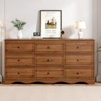 Chrangmay 9 Drawer Dresser,63" Wide Mid Century Chest of Drawers,Wooden Bedroom Drawer Dresser with 9 Storage Drawers for Bedroom,Living Room,with Anti-Tipping Device,Umber. - Image 7