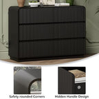 Wodeer Black Dresser Fluted 6 Drawers Dresser for Bedroom, 47" Wide Wood Chest of Drawers with Hidden Handles & Rounded Corners, Modern TV Stand Storage Cabinet for Living Room, Hallway, Entryway - Image 5