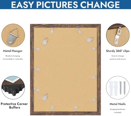 Hongkee 12x16 Picture Frame Set of 4, 12 x 16 Rustic Brown Wood(Mat 11x14) - Image 5