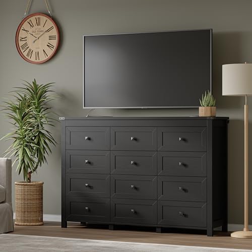 BORNOON 12-Drawer Dresser, Modern Wooden Storage Chest of Drawers, Dresser TV Stand, Wood Drawer Organizer with Metal Handles for Bedroom, Living Room, Hallway - Image 5