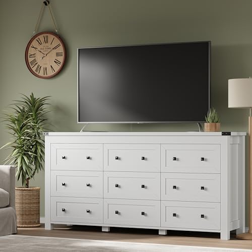 BORNOON 9-Drawer Dresser, Modern Wooden Storage Chest of Drawers, Dresser TV Stand, Wood Drawer Organizer with Metal Handles for Bedroom, Living Room, Hallway - Image 5