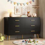 Black 6 Drawer Dresser for Bedroom, 47" Wood Dresser with Gold Handles. - Image 4