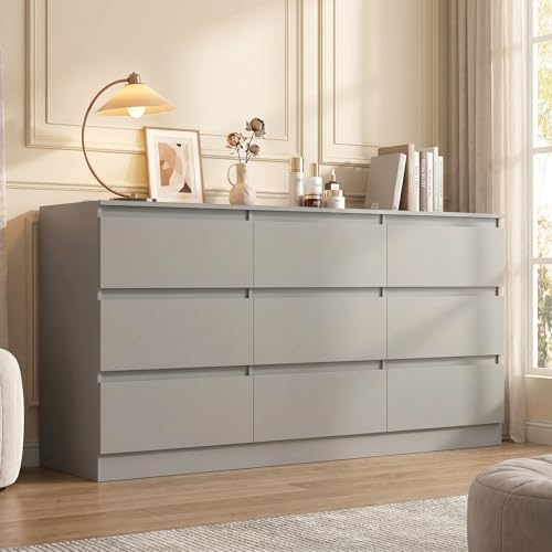 Grey 9 Drawer Dresser for Bedroom,Modern Large Dresser with Deep Drawer,Wide Bedroom Storage Chest of Drawer,Wood Storage Organizer Furniture for Living Room,Closet by CIPACHOHOMEFURNITURE